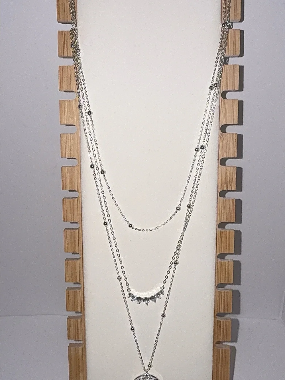 14K Gold Silver Plated Layered Necklace Set | CZ Disc & Beaded Chain